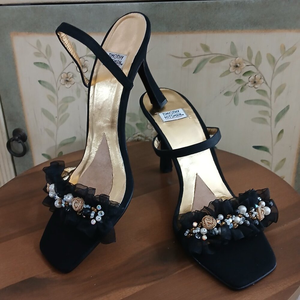 Timothy Hitsman Black Beaded Evening Heels – Vintage Designer – Size - 9